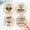 Pack de 4 posavasos tronco con frase Detalles boda - Detalles De Boda