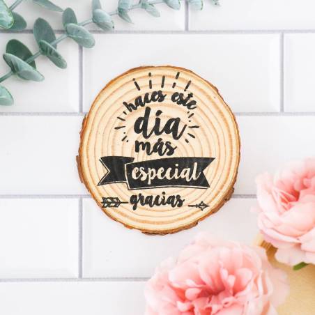 Pack de 4 posavasos tronco con frase Detalles boda - Detalles De Boda
