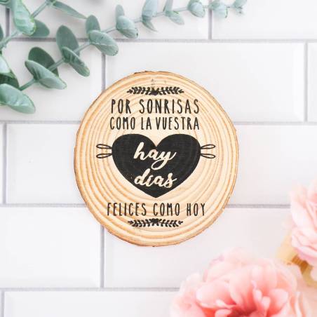 Pack de 4 posavasos tronco con frase Detalles boda - Detalles De Boda