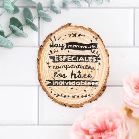 Pack de 4 posavasos tronco con frase Detalles boda - Detalles De Boda