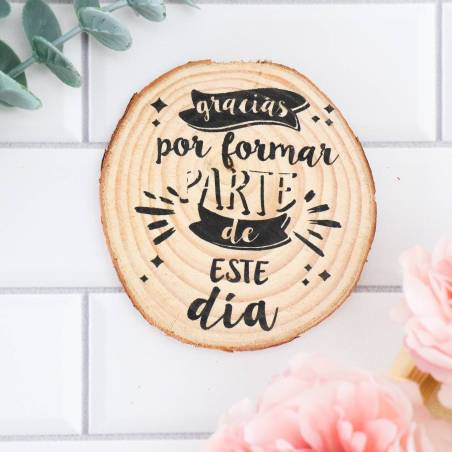Pack de 4 posavasos tronco con frase Detalles boda - Detalles De Boda