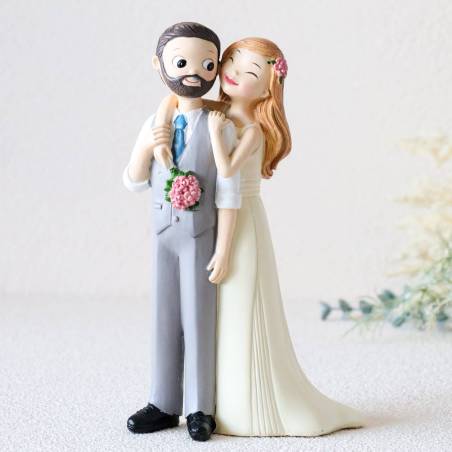 Figura para tarta de boda Novio con barba y novia pelirroja - Figuras tarta