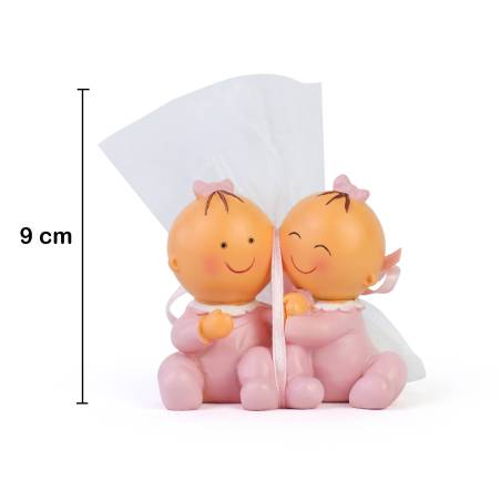 Figura de tarta para bautizo de gemelas con peladillas - Decoración De Bautizo