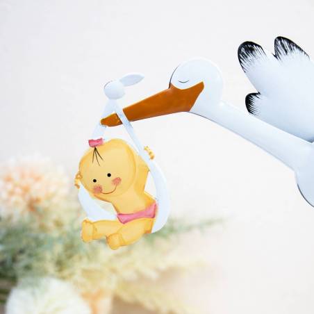 Figura para bautizo Cigüeña con niña de metal - Decoración De Bautizo
