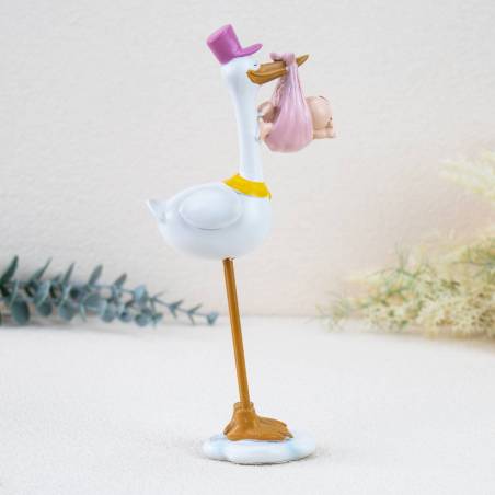 Figura para bautizo Cigüeña con niña - Decoración De Bautizo