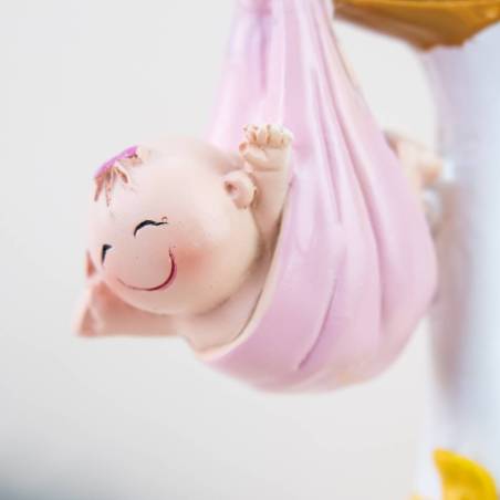 Figura para bautizo Cigüeña con niña - Decoración De Bautizo