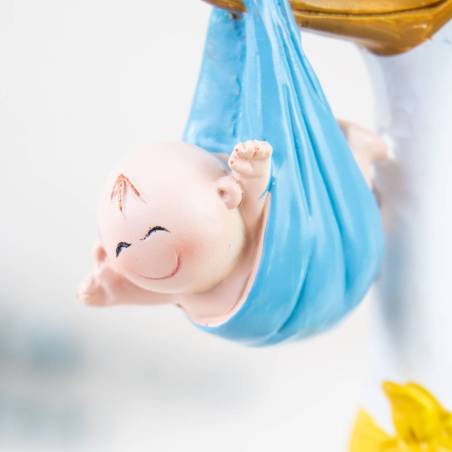 Figura para bautizo Cigüeña con niño - Decoración De Bautizo