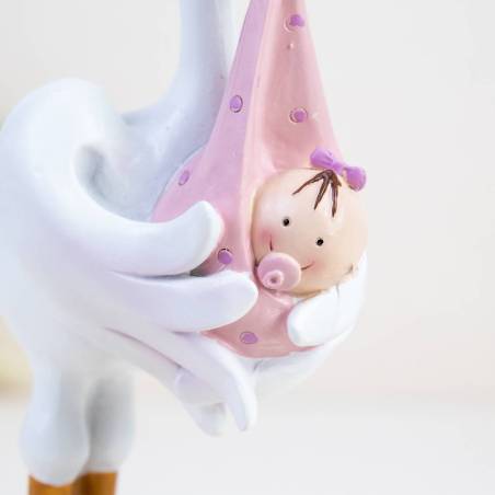 Figura para bautizo Cigüeña con niña - Decoración De Bautizo