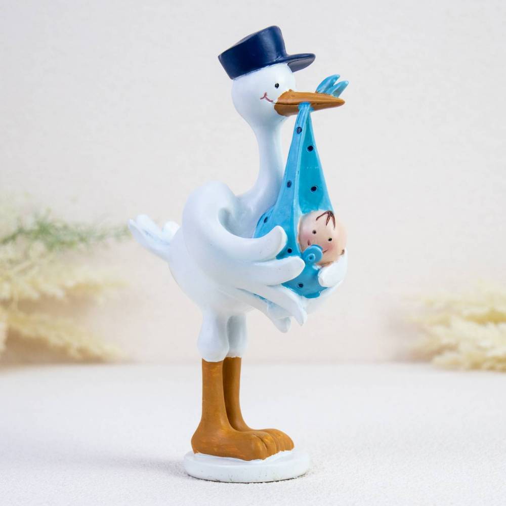 Figura para bautizo Cigüeña con niño - Decoración De Bautizo