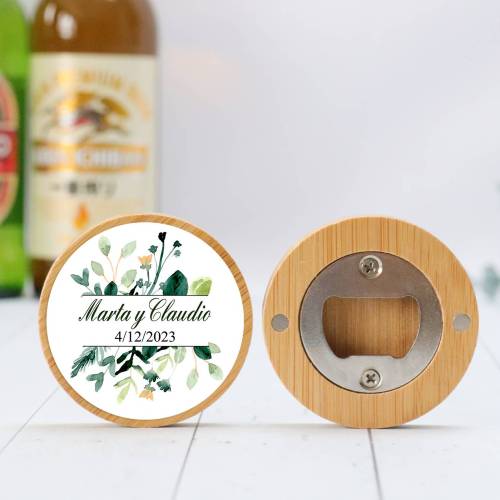 Abridor madera personalizado con pegatina Detalle boda - Detalles personalizables para Boda