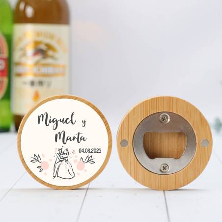 Abridor madera personalizado con pegatina Detalle boda - Detalles personalizables para Boda