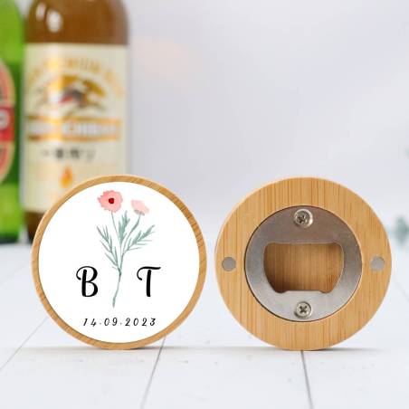 Abridor madera personalizado con pegatina Detalle boda - Detalles personalizables para Boda