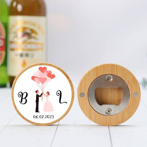 Abridor madera personalizado con pegatina Detalle boda - Detalles personalizables para Boda