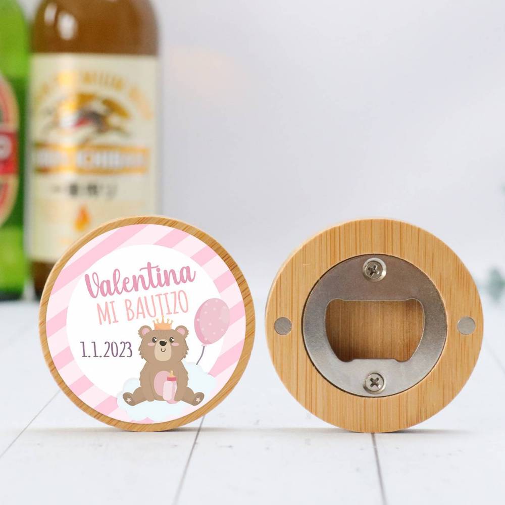 Abridor madera personalizado con pegatina Detalle bautizo - Detalles personalizables para Bautizo