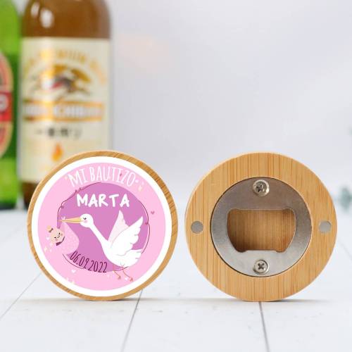Abridor madera personalizado con pegatina Detalle bautizo - Detalles personalizables para Bautizo