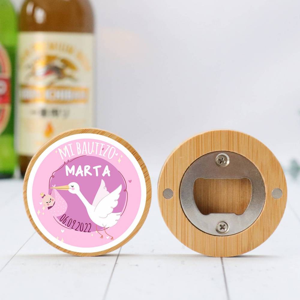Abridor madera personalizado con pegatina Detalle bautizo - Detalles personalizables para Bautizo
