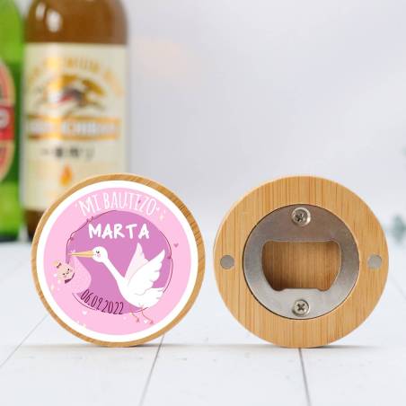 Abridor madera personalizado con pegatina Detalle bautizo - Detalles personalizables para Bautizo