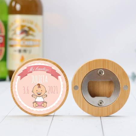Abridor madera personalizado con pegatina Detalle bautizo - Detalles personalizables para Bautizo