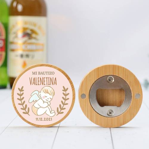 Abridor madera personalizado con pegatina Detalle bautizo - Detalles personalizables para Bautizo