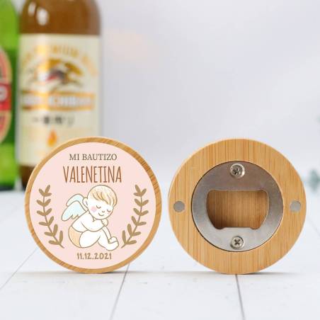Abridor madera personalizado con pegatina Detalle bautizo - Detalles personalizables para Bautizo