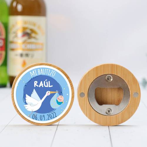 Abridor madera personalizado con pegatina Detalle bautizo - Detalles personalizables para Bautizo