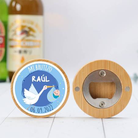 Abridor madera personalizado con pegatina Detalle bautizo - Detalles personalizables para Bautizo