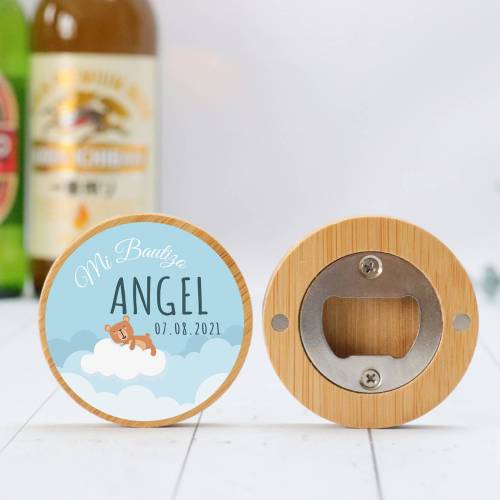 Abridor madera personalizado con pegatina Detalle bautizo - Detalles personalizables para Bautizo