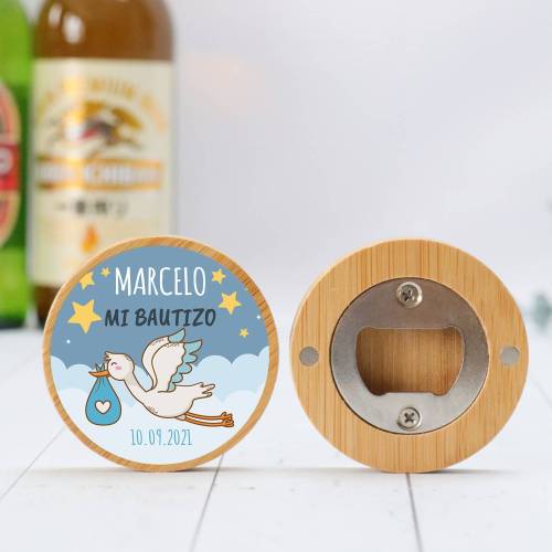 Abridor madera personalizado "Noche" con pegatina Detalle bautizo - Detalles personalizables para Bautizo