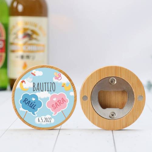Abridor madera personalizado "Valentina" con pegatina Detalle bautizo - Detalles personalizables para Bautizo