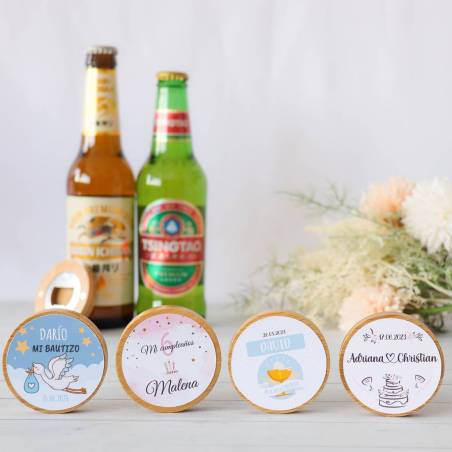 Abridor madera personalizado con pegatina Detalle boda - Detalles personalizables para Boda