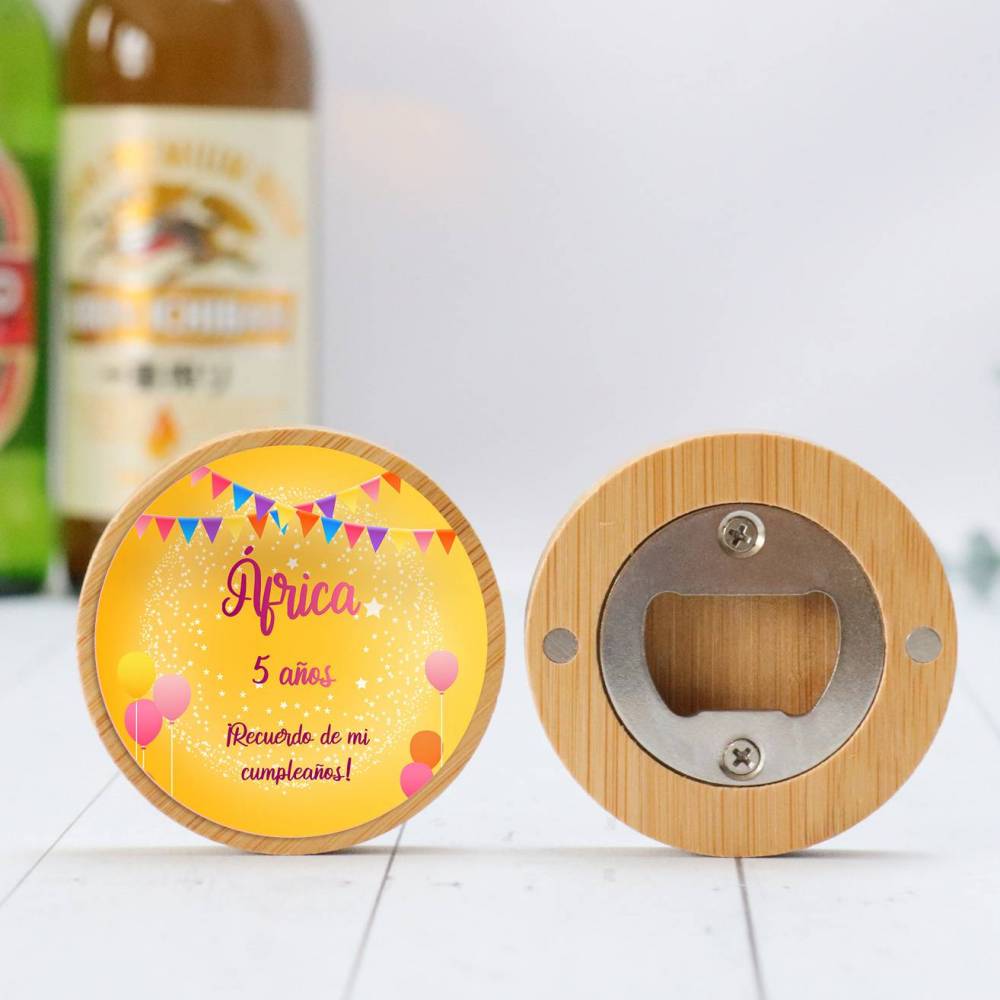 Abridor madera personalizado "Gold" con pegatina Detalle cumpleaños - Regalos personalizables cumpleaños
