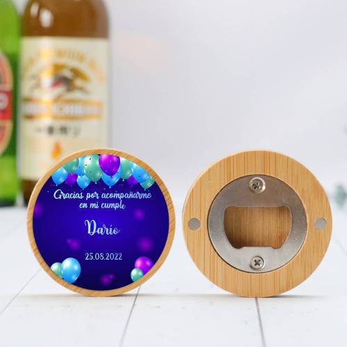 Abridor madera personalizado "Azul" con pegatina Detalle cumpleaños - Regalos personalizables cumpleaños