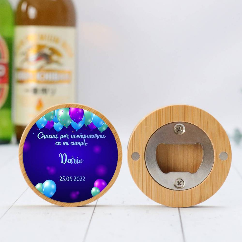 Abridor madera personalizado "Azul" con pegatina Detalle cumpleaños - Regalos personalizables cumpleaños