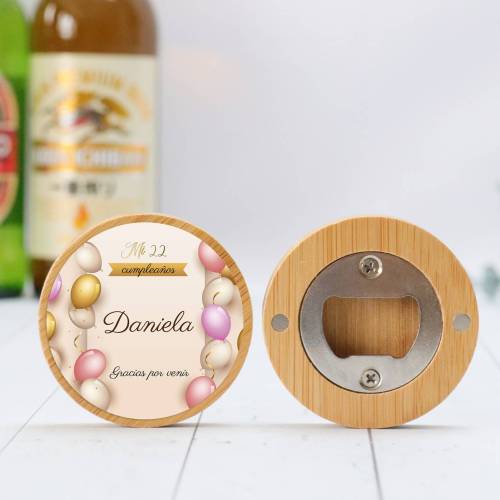 Abridor madera personalizado "Globos" con pegatina Detalle cumpleaños - Regalos personalizables cumpleaños