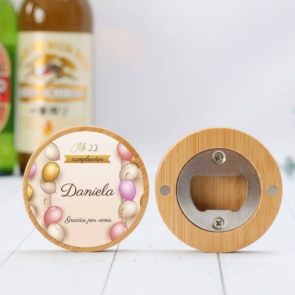 Abridor madera personalizado "Globos" con pegatina Detalle cumpleaños - Regalos personalizables cumpleaños