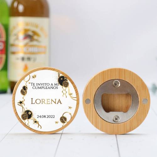 Abridor madera personalizado "Elegancia" con pegatina Detalle cumpleaños - Regalos personalizables cumpleaños