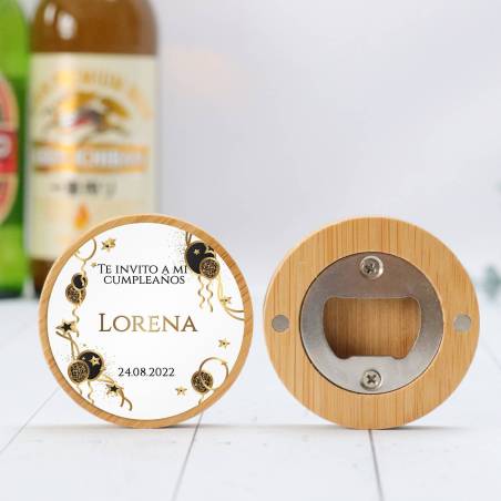Abridor madera personalizado "Elegancia" con pegatina Detalle cumpleaños - Regalos personalizables cumpleaños