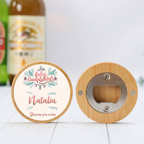 Abridor madera personalizado "Pastel" con pegatina Detalle cumpleaños - Regalos personalizables cumpleaños