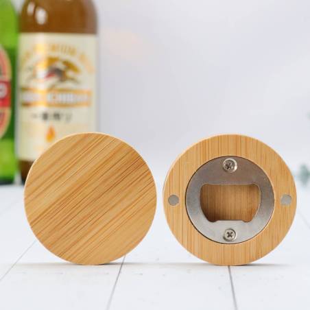 Abridor de botellas de madera redondo con imán Detalles de boda para invitados - Detalles De Boda