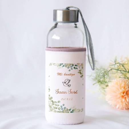 Botella personalizada Bautizo "Hojas" Detalles de bautizo - Detalles personalizables para Bautizo