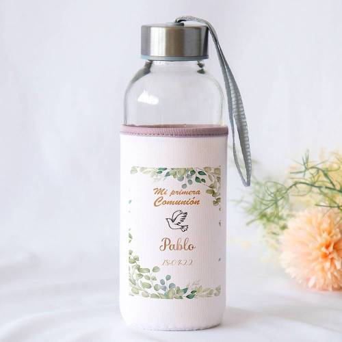 Botella personalizada Comunión "Hojas" Detalles de comunión - Detalles personalizables para Comunión