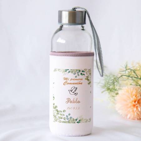 Botella personalizada Comunión "Hojas" Detalles de comunión - Detalles personalizables para Comunión