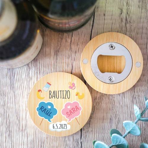Abridor de madera con grabación "Modelo Mellizos" Detalle bautizo - Detalles personalizables para Bautizo