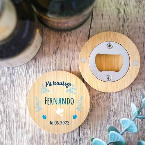 Abridor de madera con grabación "Modelo Paloma Fernando" Detalle bautizo - Detalles personalizables para Bautizo