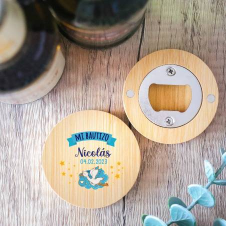 Abridor de madera con grabación "Modelo Gabriel Cigüeña 1" Detalle bautizo - Detalles personalizables para Bautizo