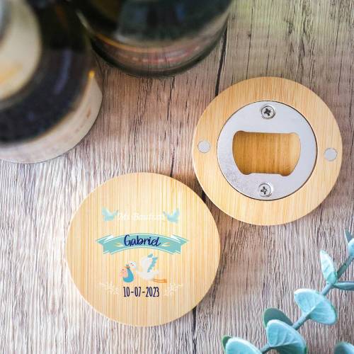 Abridor de madera con grabación "Modelo Gabriel Cigüeña" Detalle bautizo - Detalles personalizables para Bautizo