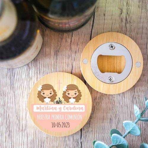 Abridor de madera con grabación "Modelo Gemelas" Detalle boda - Detalles personalizables para Comunión