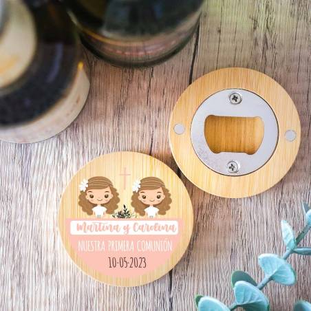 Abridor de madera con grabación "Modelo Gemelas" Detalle boda - Detalles personalizables para Comunión