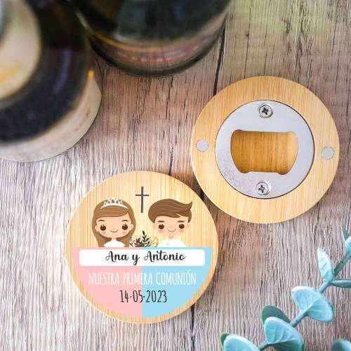 Abridor de madera con grabación "Modelo Mellizos" Detalle boda - Detalles personalizables para Comunión