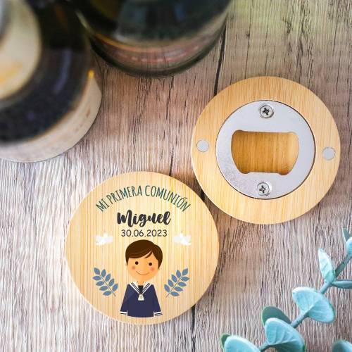 Abridor de madera con grabación "Modelo León" Detalle boda - Detalles personalizables para Comunión